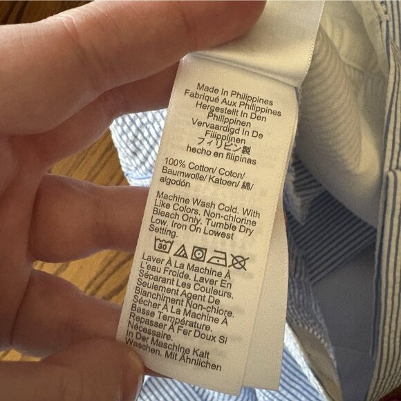 J.Crew Factory Women 12 Blue White Striped Preppy Seersucker Scalloped Shorts - Picture 9 of 9